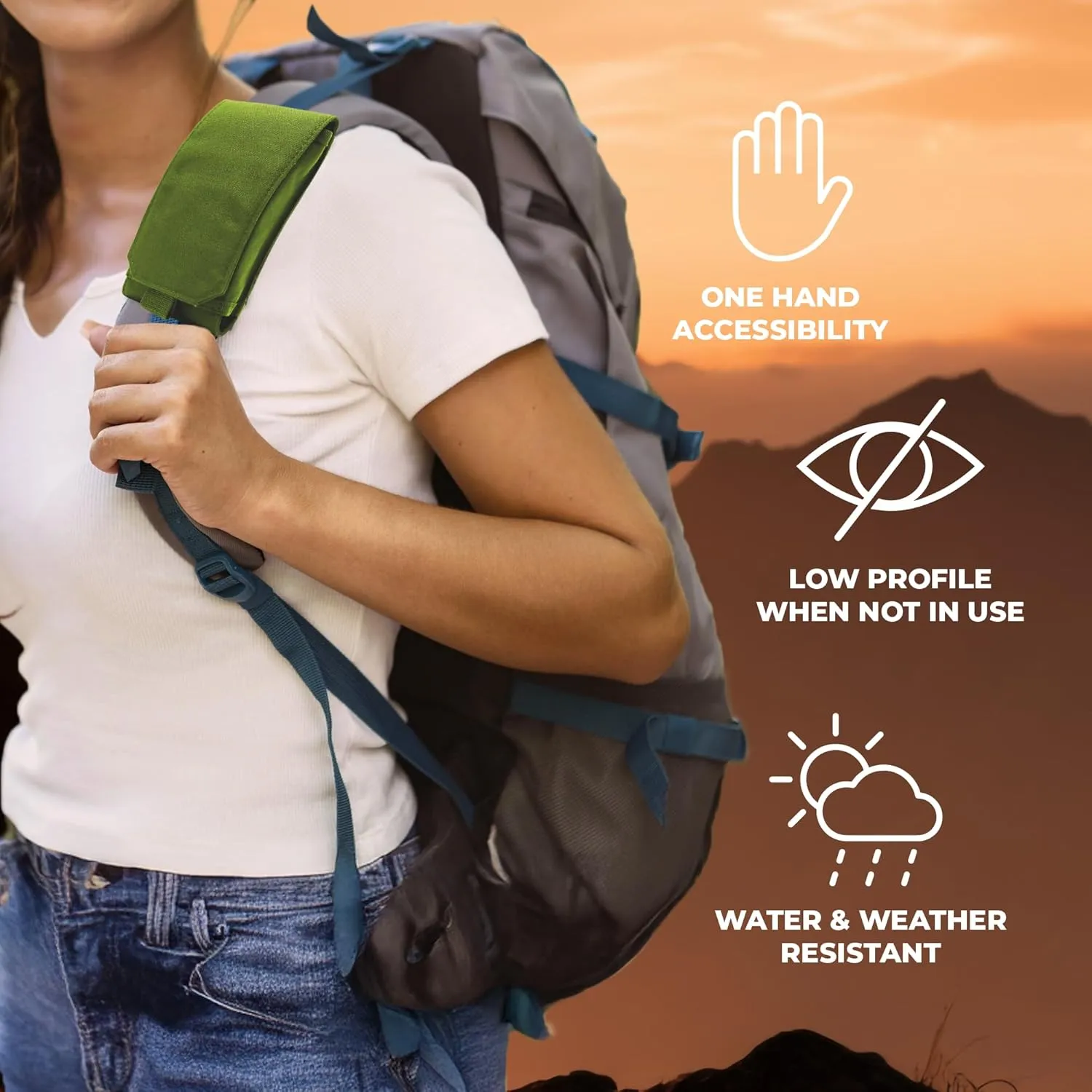 Phone Holster with Clip - Hook Loop Nylon Cellphone Holster Compact Pouch, Backpack Shoulder Strap Accessory Pouch - Multifunctional StrapPack Pouches for Hikers, Travelers & Commuters, Green