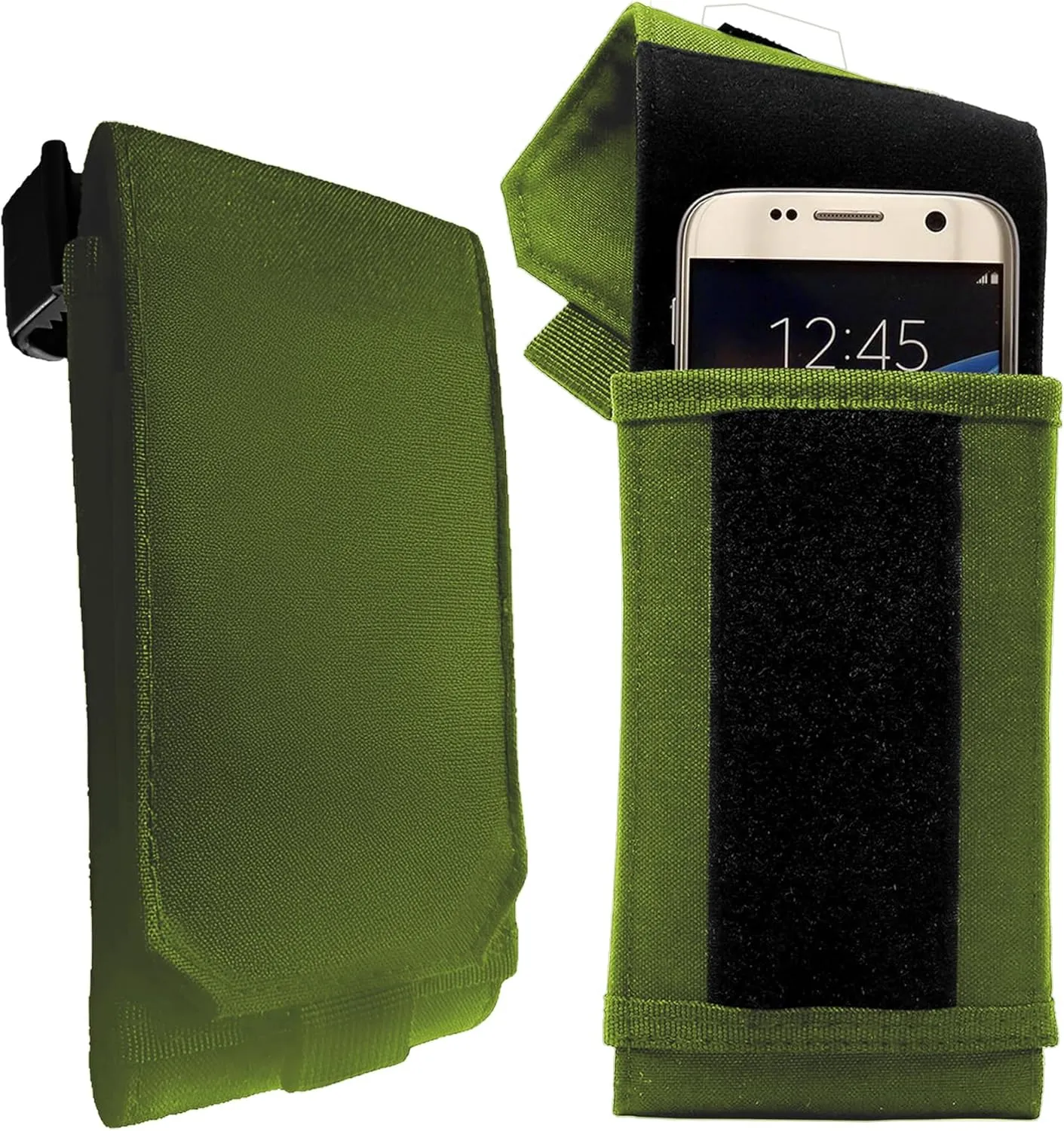 Phone Holster with Clip - Hook Loop Nylon Cellphone Holster Compact Pouch, Backpack Shoulder Strap Accessory Pouch - Multifunctional StrapPack Pouches for Hikers, Travelers & Commuters, Green
