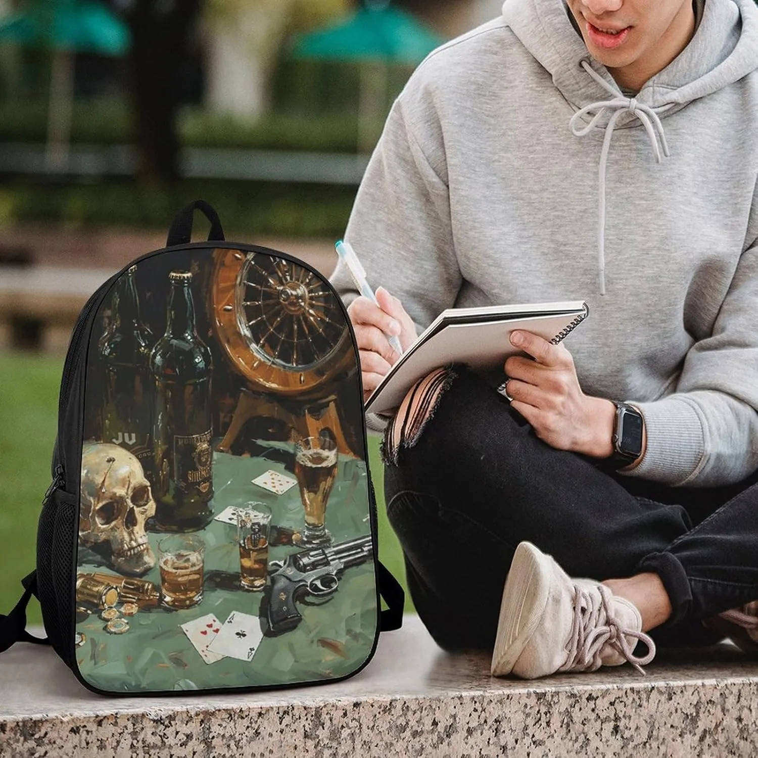 Pistol And Cards Lightweight Backpack Casual Carry On Laptop Backpack,Hiking Bag for Camping Sports Work