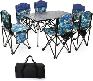 Portable Folding Camping Table and Chair Set for 6 People Waterproof and Foldable BBQ Picnic Table Black Color