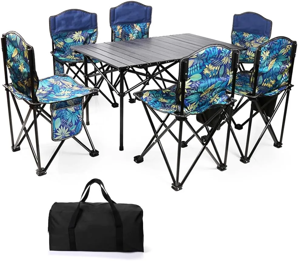 Portable Folding Camping Table and Chair Set for 6 People Waterproof and Foldable BBQ Picnic Table Black Color