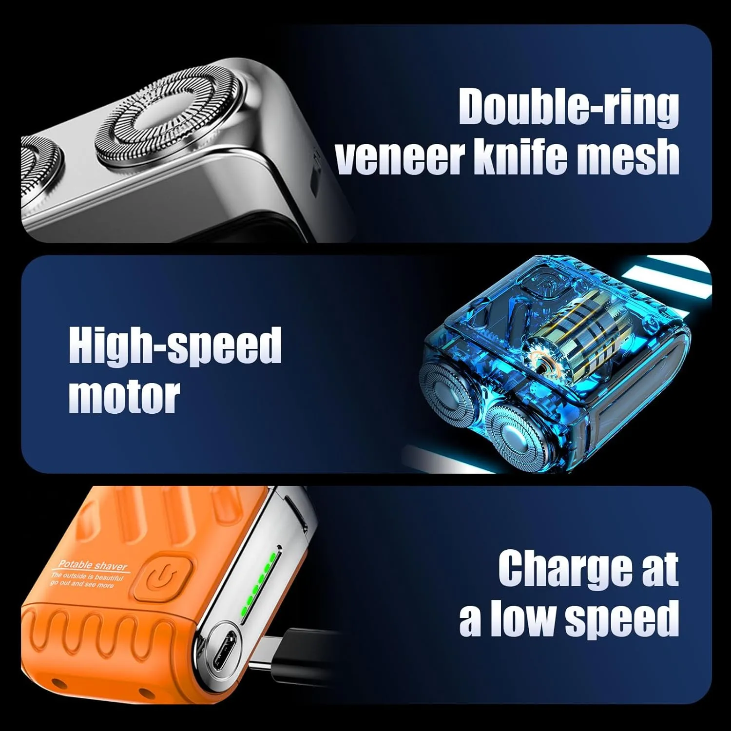Portable Rotary Dual Ring Electric Shaver, Mini and Portable Suitcase Design, Washable Double Head Razor, USB Rechargeable Waterproof Electric, Mini Small Steel for Home Travel, Easy Cleaning (Blue)
