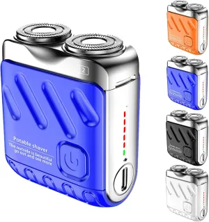 Portable Rotary Dual Ring Electric Shaver, Mini and Portable Suitcase Design, Washable Double Head Razor, USB Rechargeable Waterproof Electric, Mini Small Steel for Home Travel, Easy Cleaning (Blue)