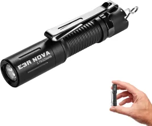 PowerTac E3R Nova 820 Lumens Mini Keychain Flashlight, Rotating Hidden Type-C Port, IPX8 Waterproof, Dual-Direction Pocket Clip, Anti-Slip Small EDC Keyring Light for Camping, Hiking, Everyday Carry
