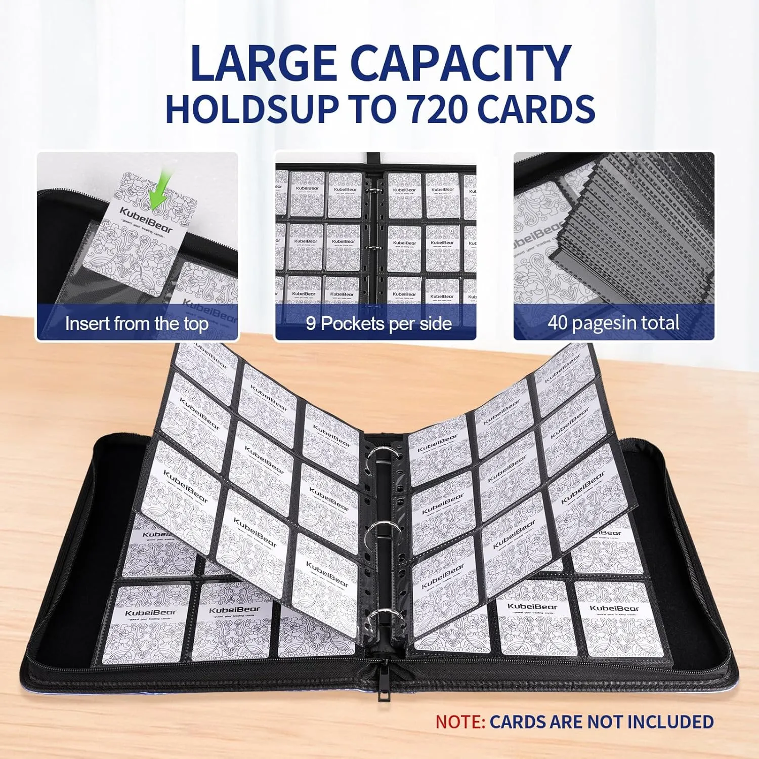 Premium 9-Pocket Card Binder – 720 Collection Binder Folder Card Album Card Holder Fit for MTG Football Play Cards (Black, 9 Pocket)