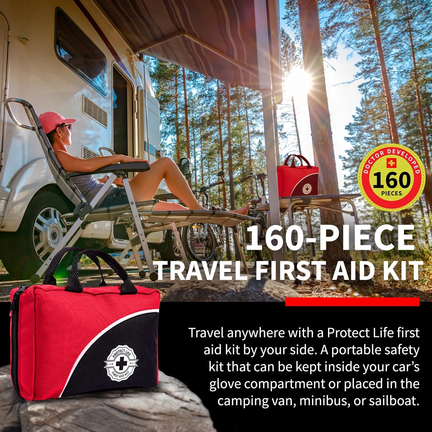 Protect Life Survival First Aid Kit for Home/Business, Camping Survival Kits | Mini Travel First Aid Kit | Camping Equipment | Small Kits for Car | Outdoor Emergency Survivals Pack
