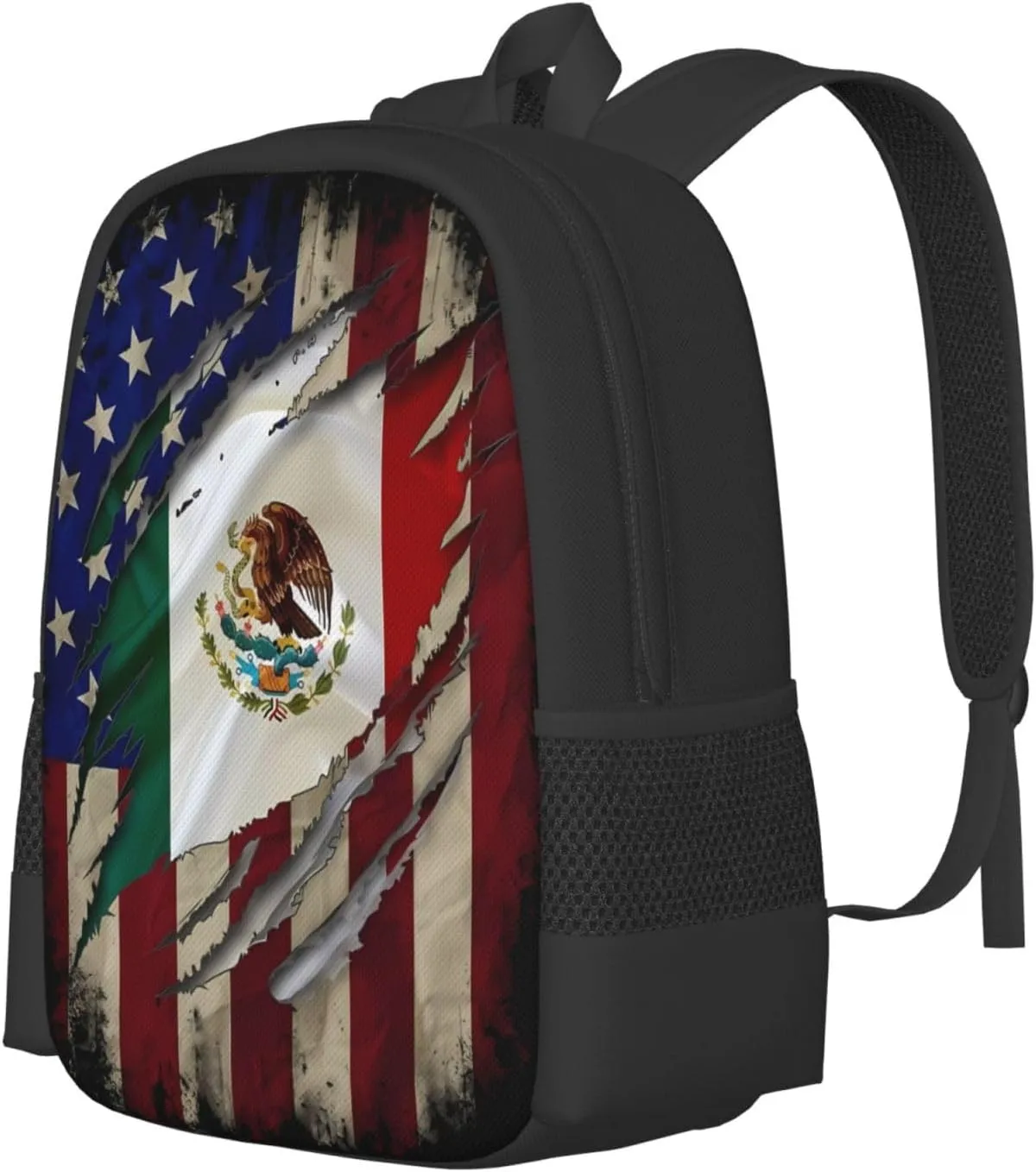 Proud Mexican American Flag Mexican Roots Casual Backpacks Large Capacity Backpack Laptop Rucksack Sport Daypack Commuter Bags with Adjustable Strap for Traveling Camping