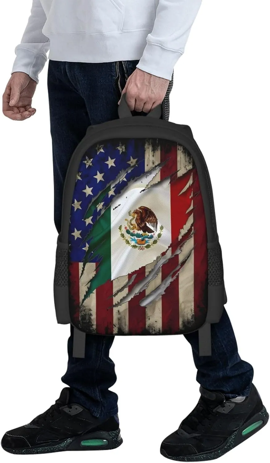 Proud Mexican American Flag Mexican Roots Casual Backpacks Large Capacity Backpack Laptop Rucksack Sport Daypack Commuter Bags with Adjustable Strap for Traveling Camping