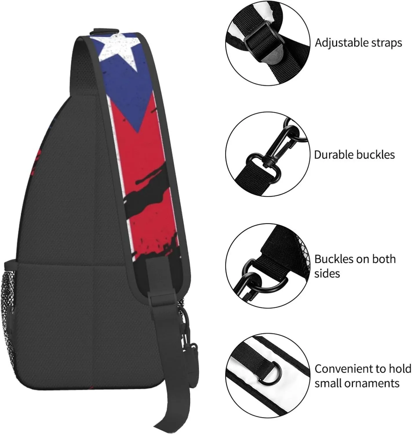 Puerto Rico Flag Sling Bag,Multipurpose Crossbody Backpack Shoulder Chest Bag for Women Men Travel Hiking Daypack