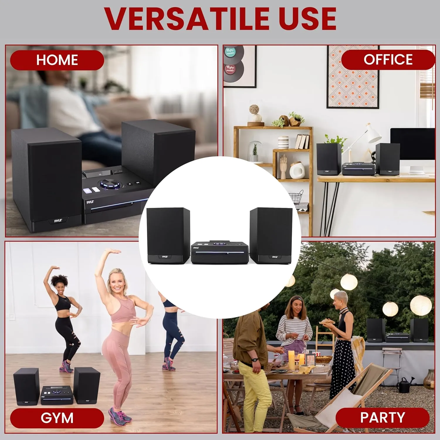 Pyle Home Stereo Shelf System - 100W Wireless BT Streaming with CD Player, FM Radio, USB & SD Card Playback, 2-Way Music Crisp-Sound, Remote Control, Dual Stereo Speakers (Black)