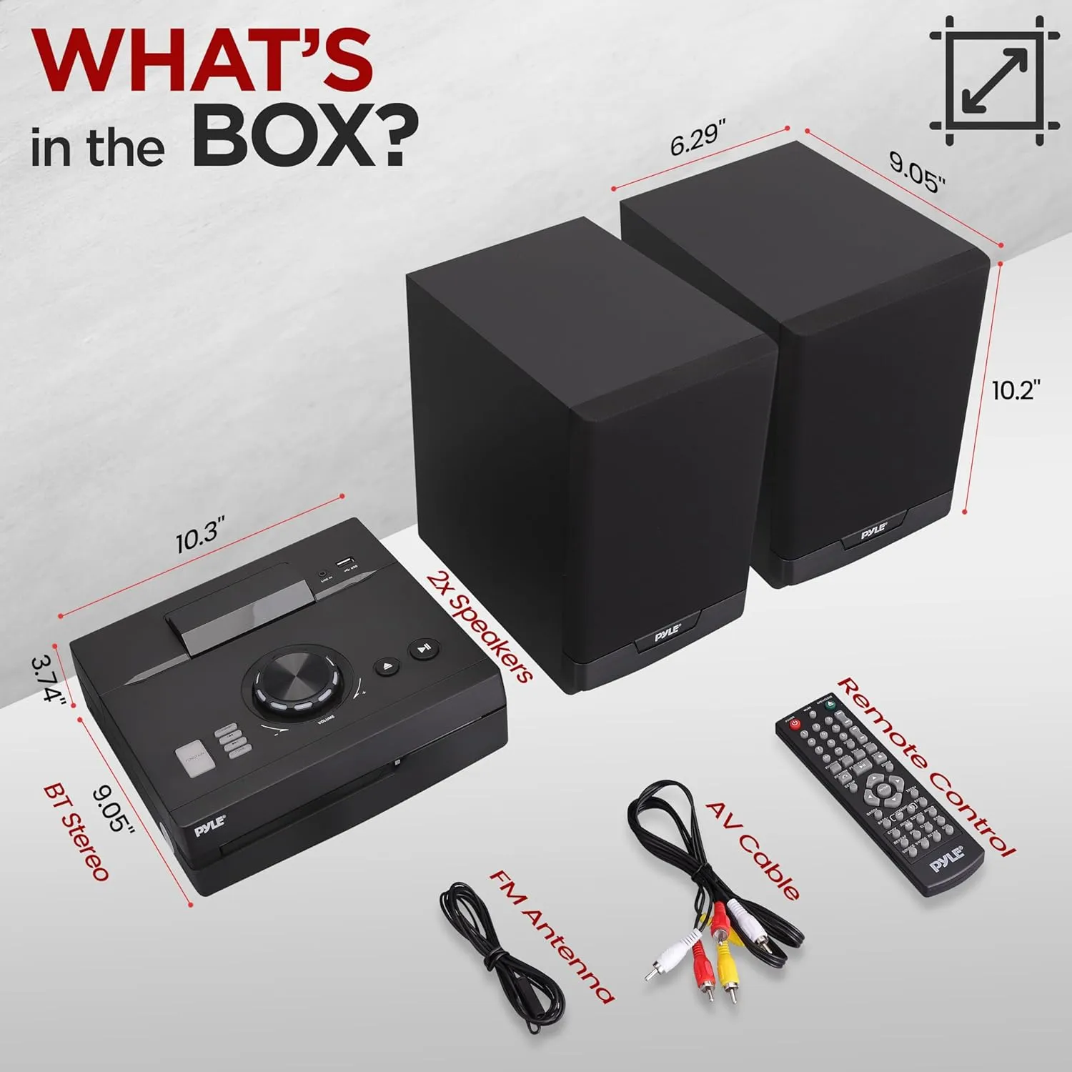 Pyle Home Stereo Shelf System - 100W Wireless BT Streaming with CD Player, FM Radio, USB & SD Card Playback, 2-Way Music Crisp-Sound, Remote Control, Dual Stereo Speakers (Black)