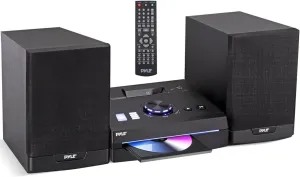 Pyle Home Stereo Shelf System - 100W Wireless BT Streaming with CD Player, FM Radio, USB & SD Card Playback, 2-Way Music Crisp-Sound, Remote Control, Dual Stereo Speakers (Black)