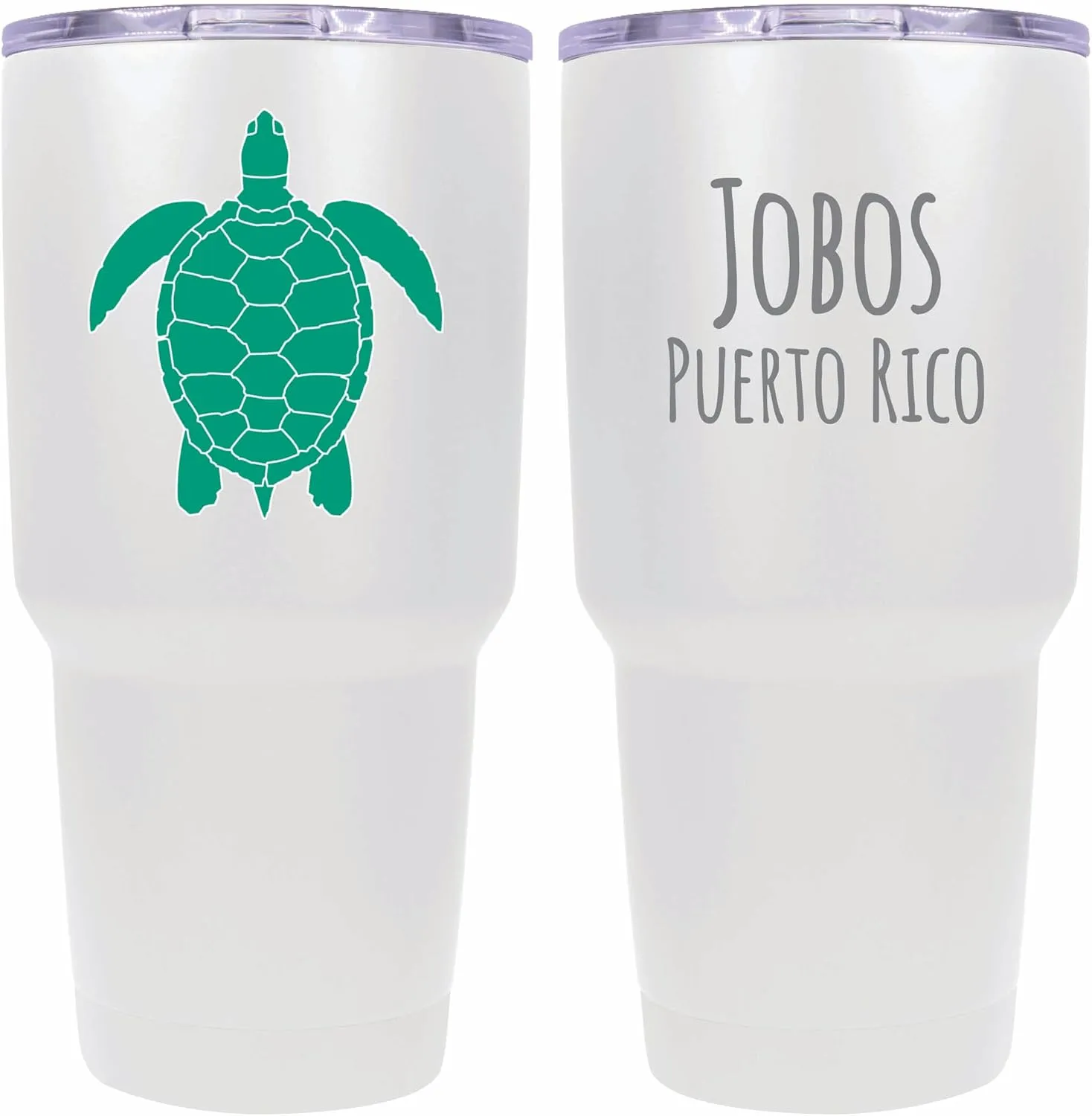 R and R Imports Jobos Puerto Rico Souvenir 24 oz White Insulated Stainless Steel Tumbler Turtle Design