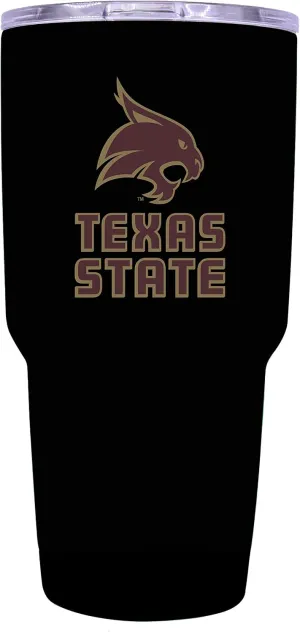 R and R Imports Texas State Bobcats 24 oz Black Insulated Stainless Steel Tumbler Officially Licensed Collegiate Product