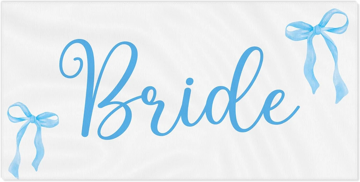 R HORSE Bride Beach Towel for Bachelorette Party Decorations, Coquette Blue Bow Beach Towel for Bride to Be Bridal Shower Gift, 30 x 60 Inch Quick Dry Sand Free Blanket Honeymoon Engagement Supplies
