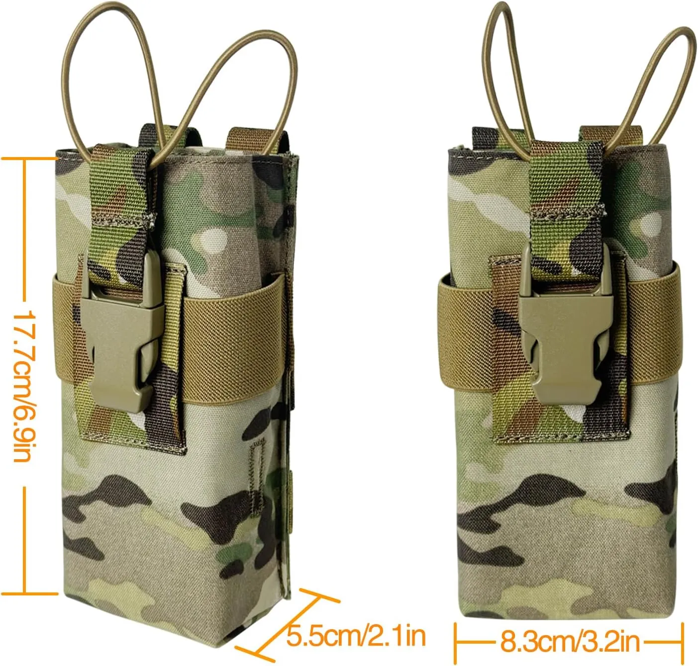 Radio Holster Walkie Talkie Pouch - 500D Nylon Molle System 3mm Bungee Storage Bag for Utility Tactical Belt Accessory Fits Standard Handset