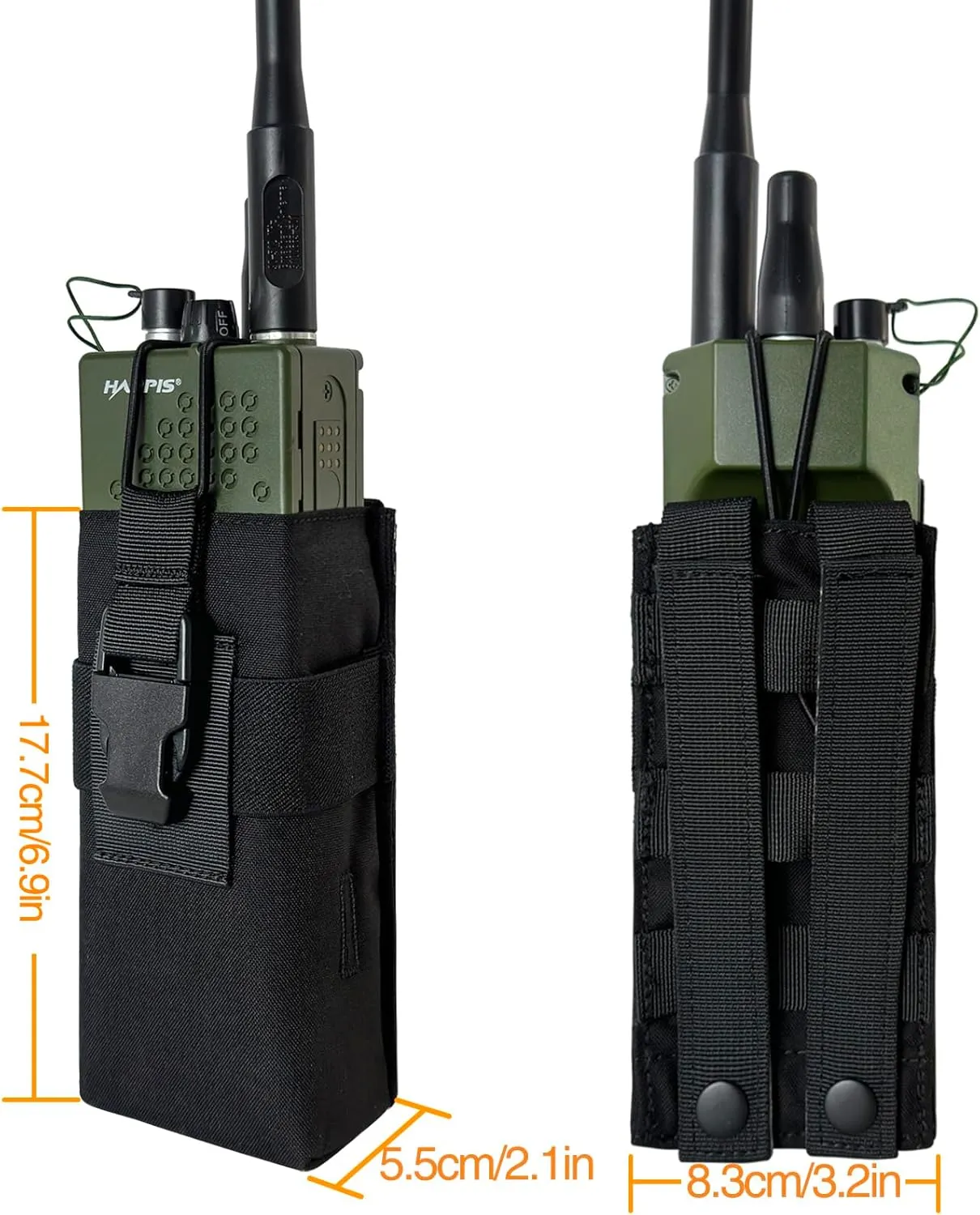 Radio Holster Walkie Talkie Pouch - 500D Nylon Molle System 3mm Bungee Storage Bag for Utility Tactical Belt Accessory Fits Standard Handset