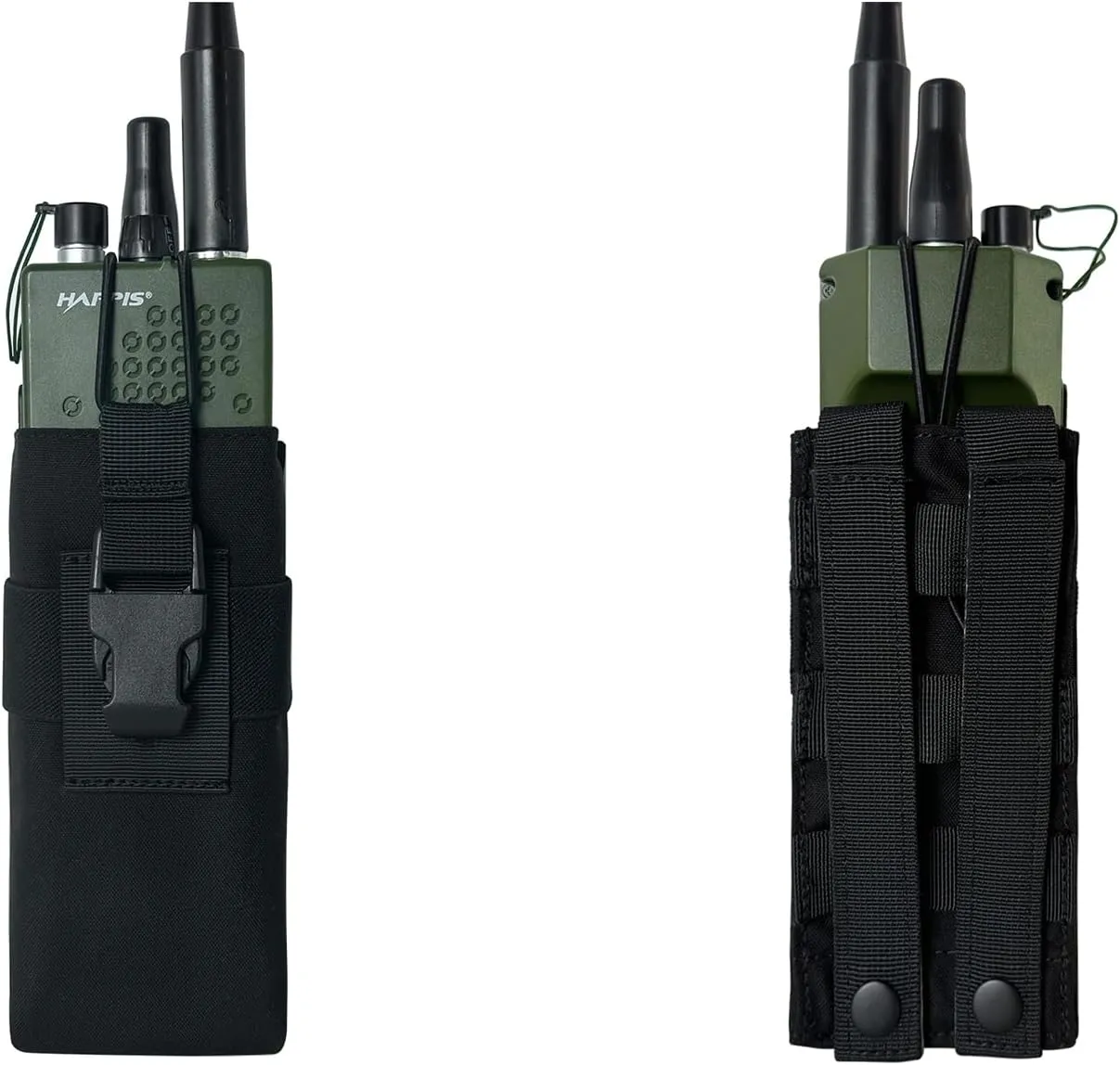 Radio Holster Walkie Talkie Pouch - 500D Nylon Molle System 3mm Bungee Storage Bag for Utility Tactical Belt Accessory Fits Standard Handset