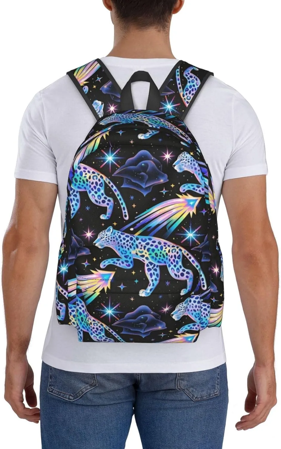 Rainbow Leopard with Meteors Adult Backpacks 16 Inch Laptop Backpack Double Shoulder Bag for Work Travel Gifts