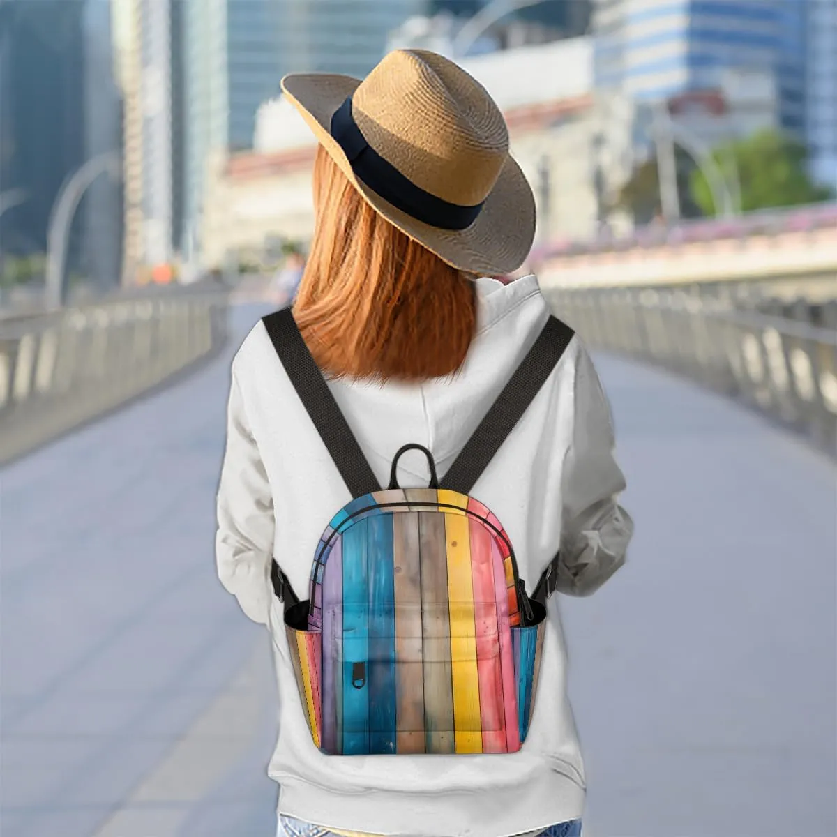 Rainbow Wood Grain Mini Backpack Purse for Women Fashion Lightweight Small Backpacks Shoulder Bag for Travel Work Shopping