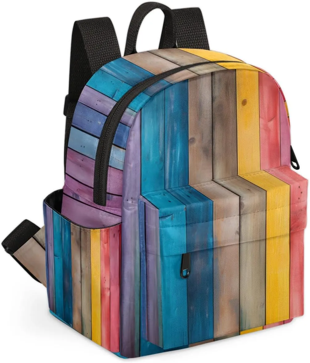 Rainbow Wood Grain Mini Backpack Purse for Women Fashion Lightweight Small Backpacks Shoulder Bag for Travel Work Shopping