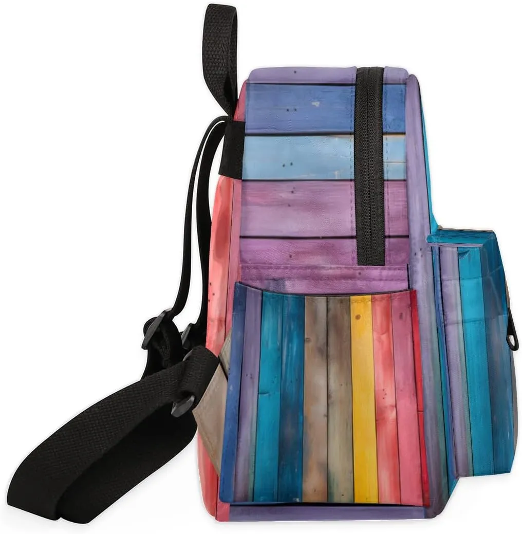 Rainbow Wood Grain Mini Backpack Purse for Women Fashion Lightweight Small Backpacks Shoulder Bag for Travel Work Shopping