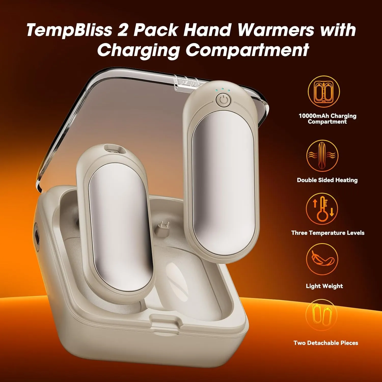 Rechargeable Hand Warmers with 10000mAh Charging Compartment, 2 Pack Electric Hot Hands Warmers, Smart Temperature Control, Portable Pocket Heater for Camping, Fishing, Golf, Outdoor