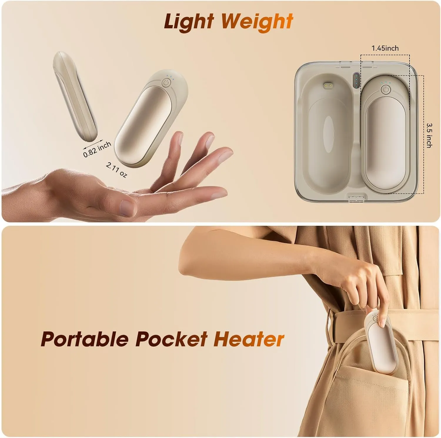Rechargeable Hand Warmers with 10000mAh Charging Compartment, 2 Pack Electric Hot Hands Warmers, Smart Temperature Control, Portable Pocket Heater for Camping, Fishing, Golf, Outdoor
