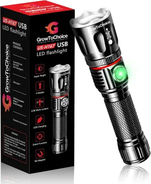 Rechargeable LED Flashlight Camping Gear Must Haves - Tactical Flashlights with High Lumens and 4 Modes - Zoomable 1000 Lumen Waterproof Flashlight -Flash Light for Emergency, Camping, Hiking