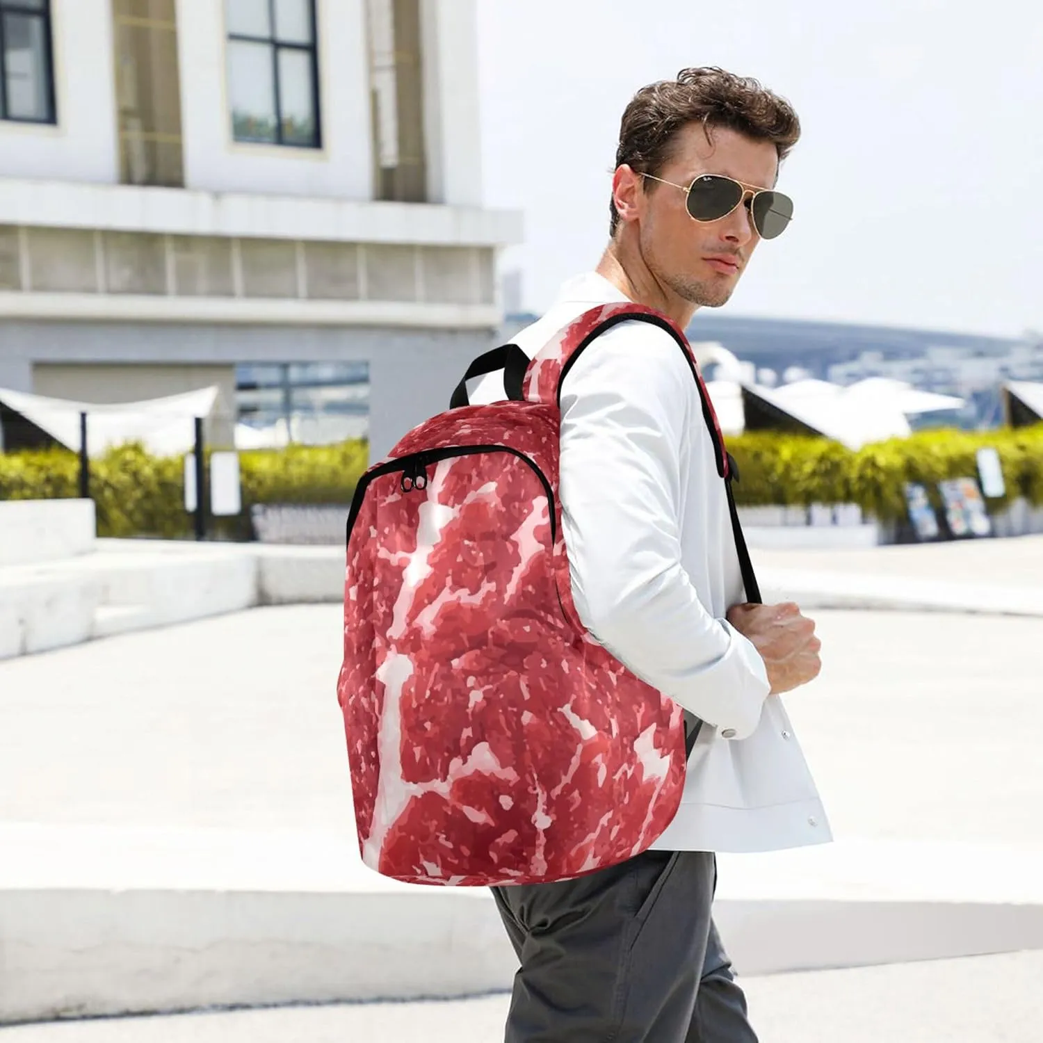 Red Meat Steak Beef Laptop Backpack Travel Hiking Camping Work Computer Back Packs Book Bags for Women Men