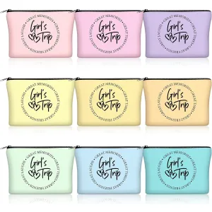 Reginary 9 Pcs Girls Trip Gifts Favors Girls Trip Makeup Bags Toiletry Cosmetic Bag Bestie Friendship Gifts for Women Christmas Wedding Bachelorette Valentine‘s Day Party Favors