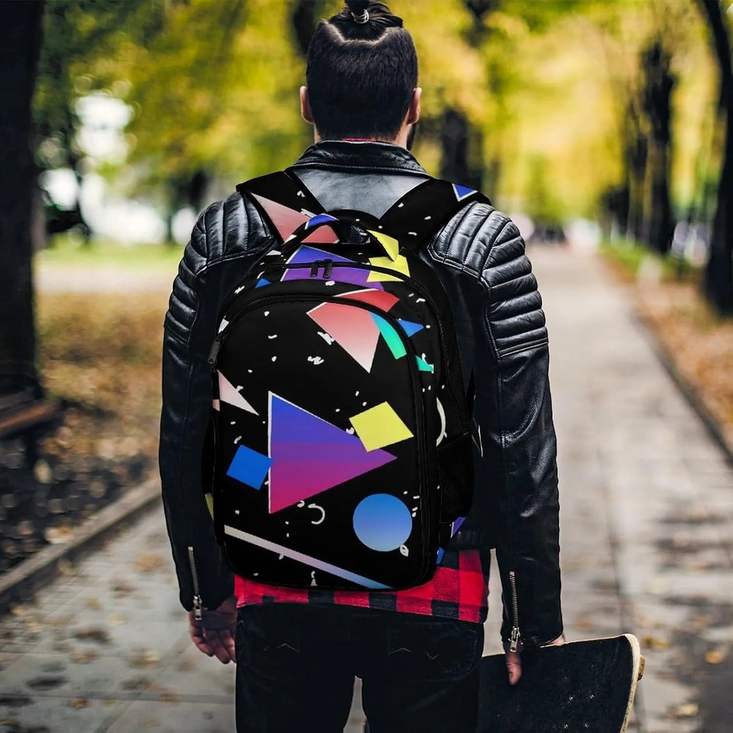 Retro Memphis Geometric Large Capacity, Lightweight, And Stylish Pocket Double Backpack