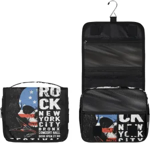 Rock And Roll Skull Day Of The Dead Toiletry Bag with Hanging Hook Travel Organizer Makeup Bag for Women Waterproof Accessories Toiletries Travel Essentials Personalized Birthday Valentines Day Gifts