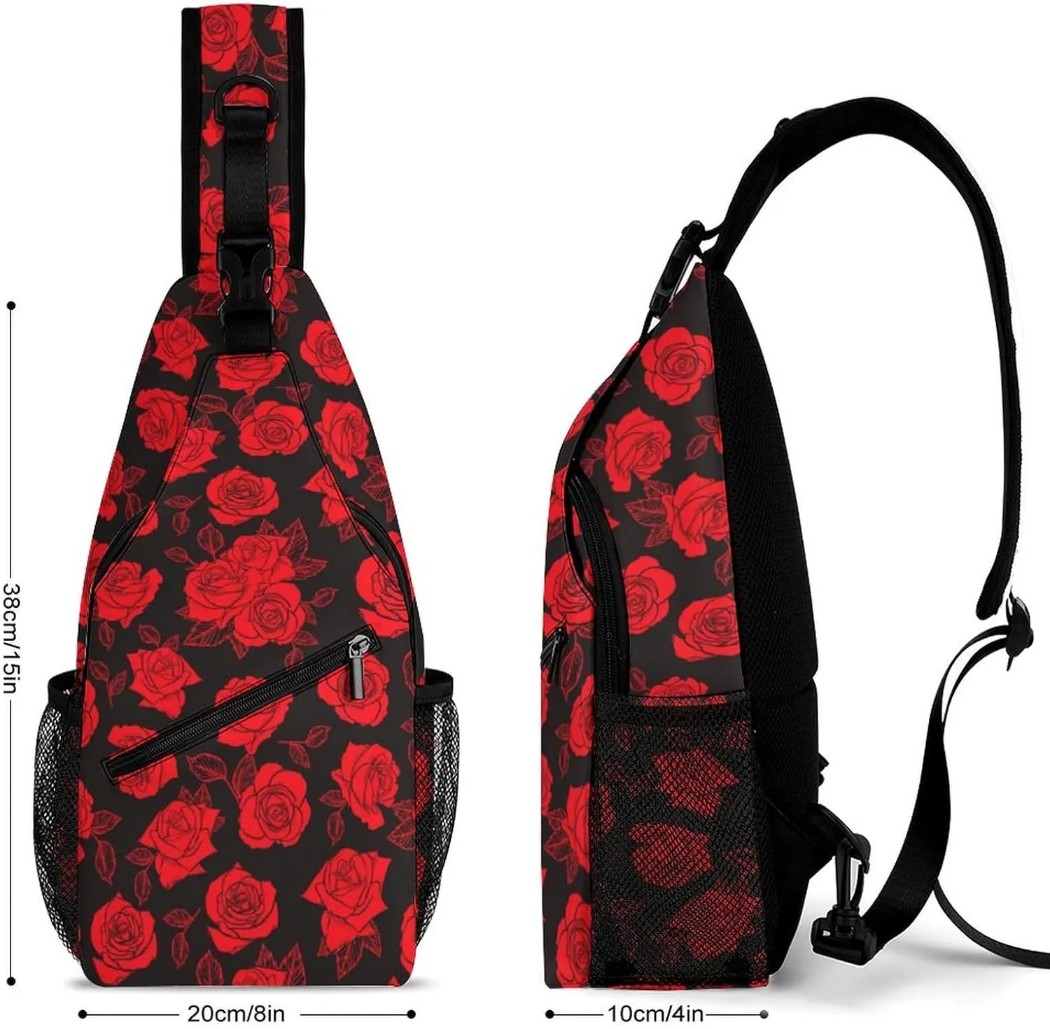 Rose Flower Sling Backpack Men Women Crossbody Backpack Chest Bag Running Daypack Travel Bag Small Cross Body Bags Outdoor Backpacks