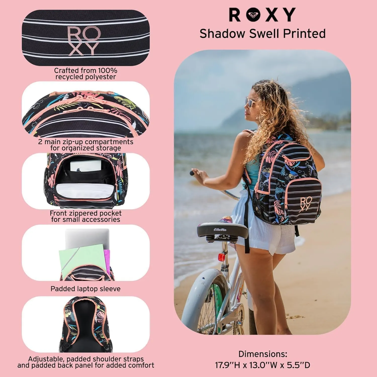 Roxy Women's Shadow Swell 24 L Medium Backpack, Ocean Spray, One Size