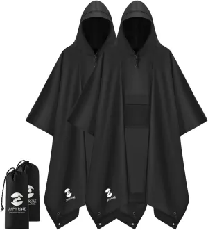 SaphiRose Extra Thick Hooded Rain Poncho Double Layer Waterproof Raincoat Jacket for Men Women Adults