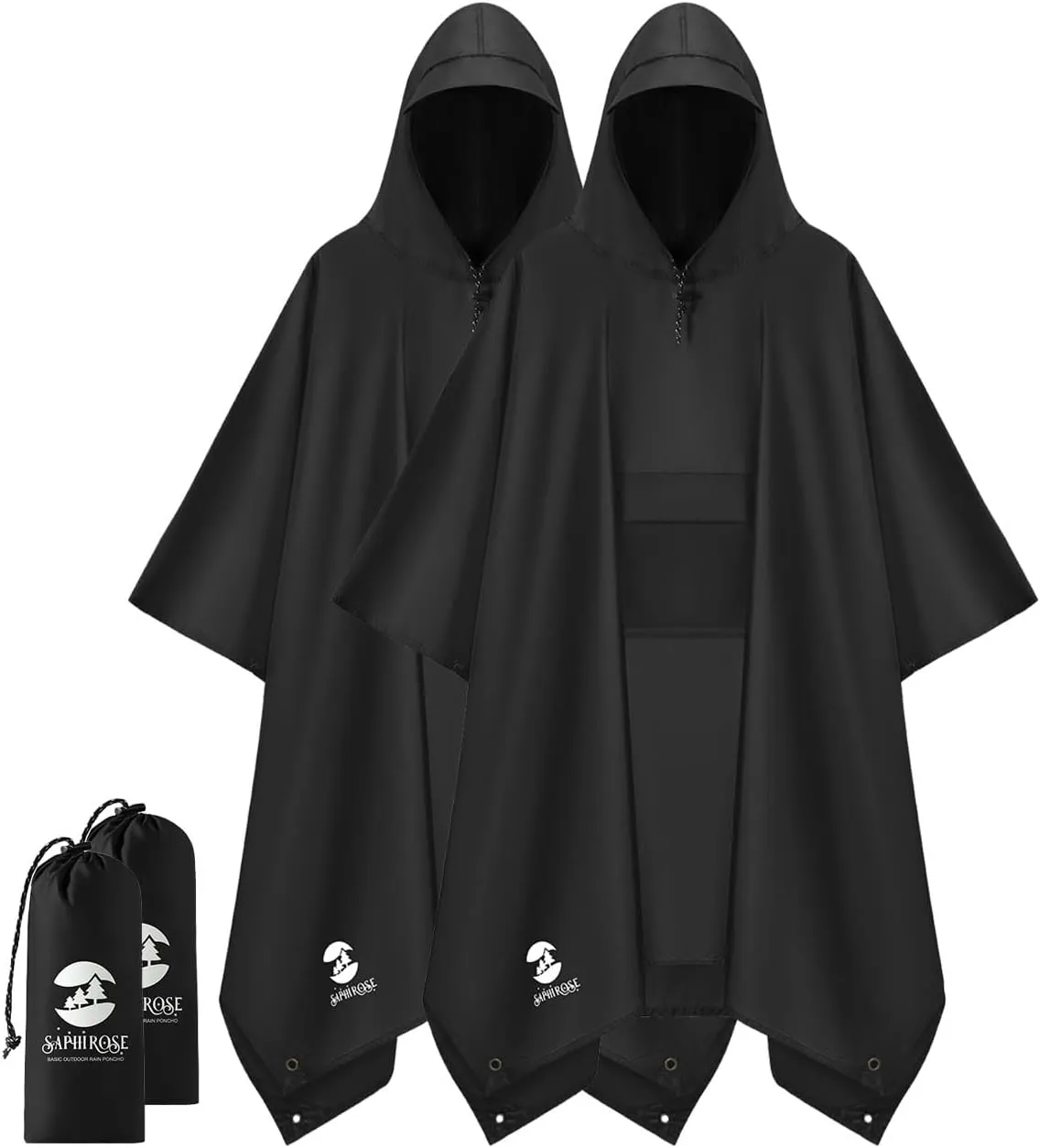 SaphiRose Extra Thick Hooded Rain Poncho Double Layer Waterproof Raincoat Jacket for Men Women Adults