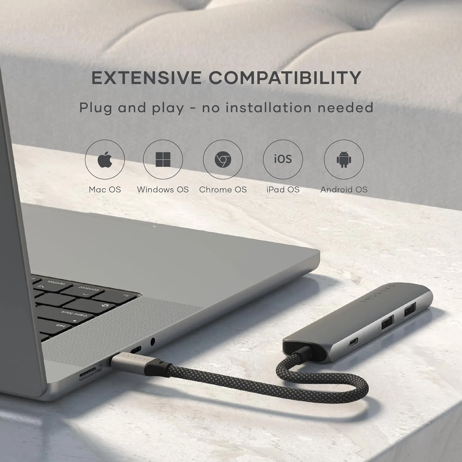 Satechi 4 in 1 USB C Hub Multiport Adapter (Space Gray, Sim Plus)