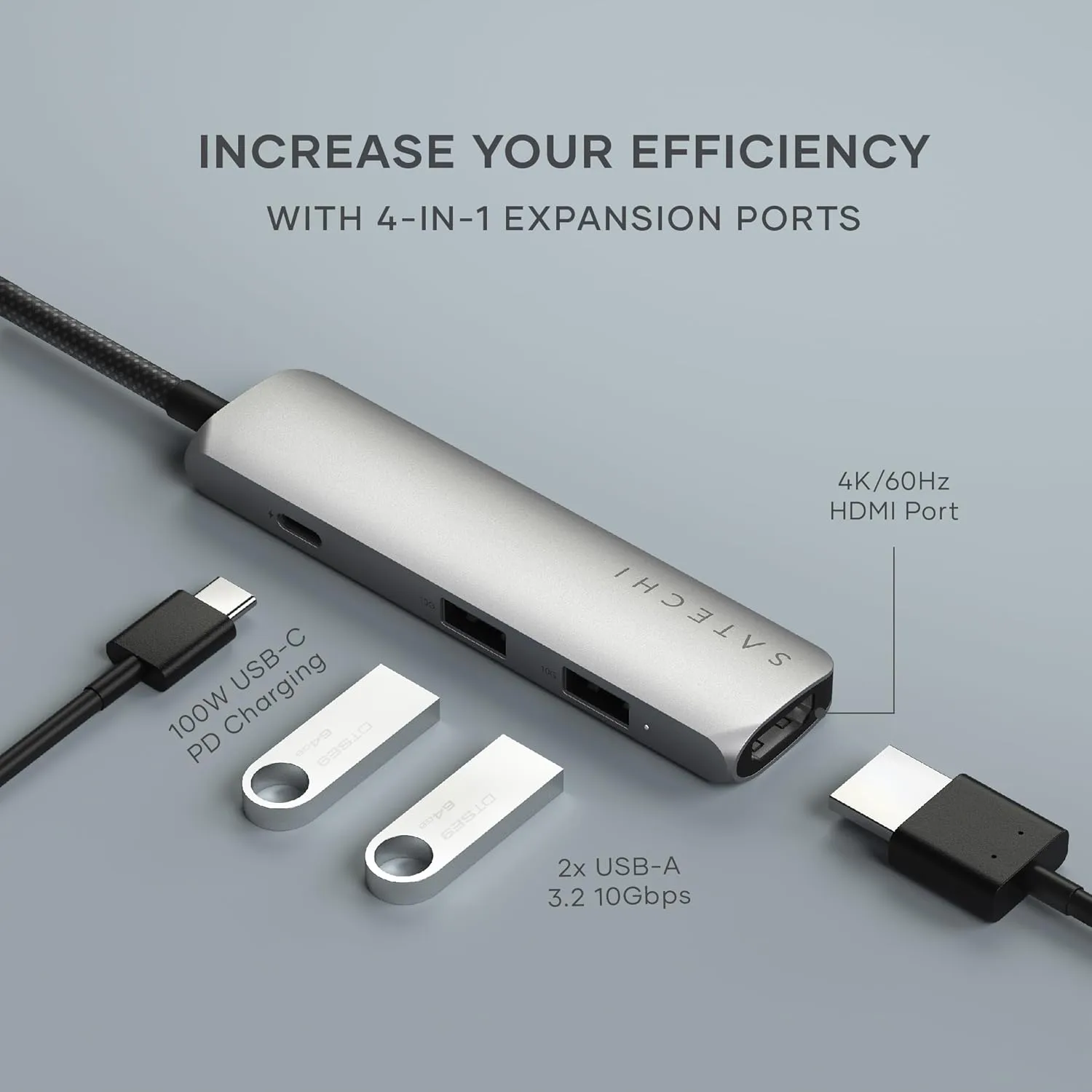 Satechi 4 in 1 USB C Hub Multiport Adapter (Space Gray, Sim Plus)