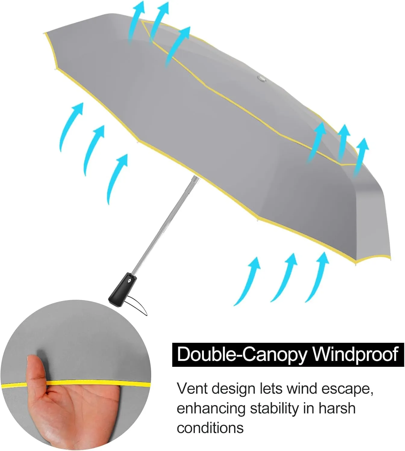 Satol Extra Large Golf Umbrella, 46/54/62 Inch Windproof 10 Ribs Vented Double Canopy Reflective Strips Automatic Open/Close Waterproof UV Protection Portable Compact Umbrella for Outdoor & Travel