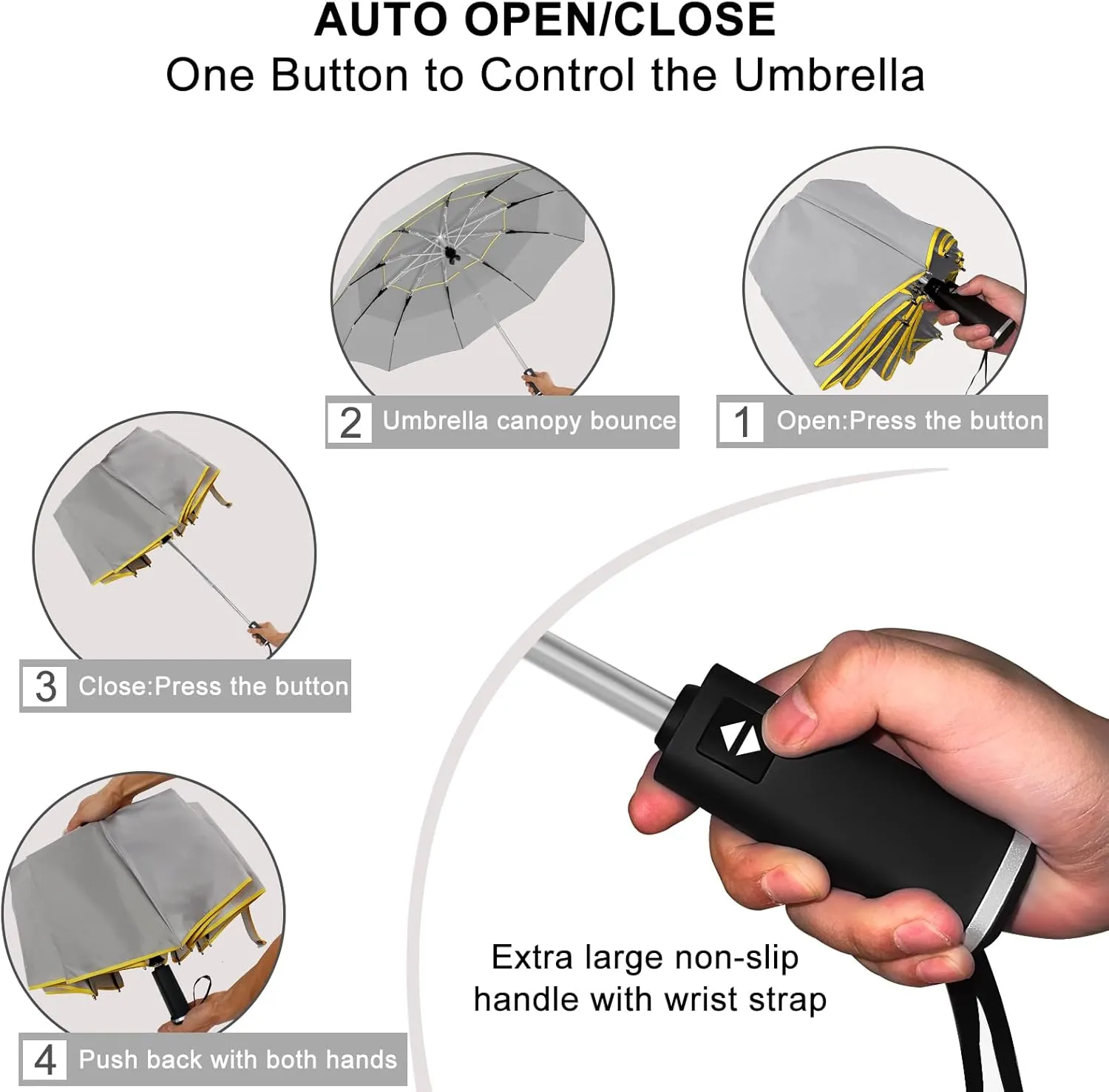 Satol Extra Large Golf Umbrella, 46/54/62 Inch Windproof 10 Ribs Vented Double Canopy Reflective Strips Automatic Open/Close Waterproof UV Protection Portable Compact Umbrella for Outdoor & Travel