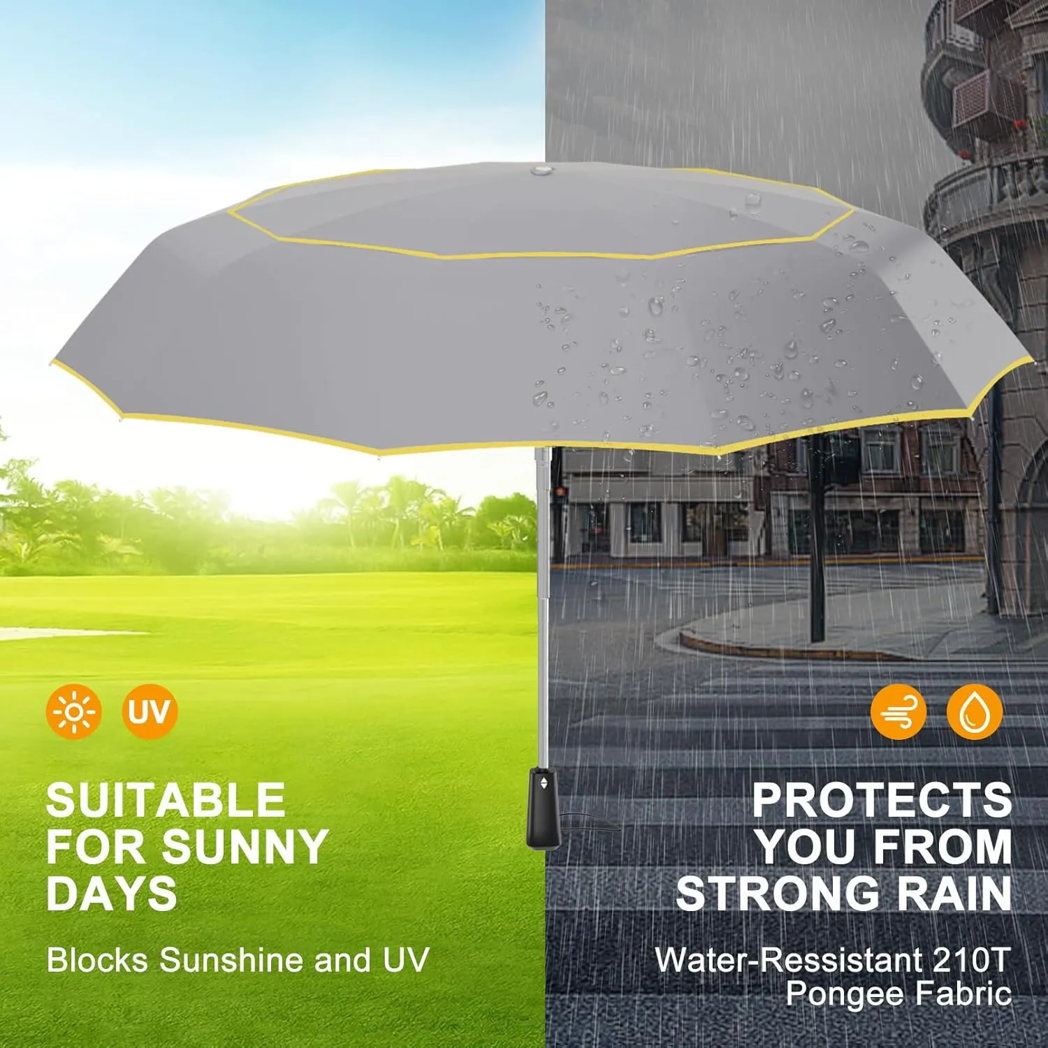 Satol Extra Large Golf Umbrella, 46/54/62 Inch Windproof 10 Ribs Vented Double Canopy Reflective Strips Automatic Open/Close Waterproof UV Protection Portable Compact Umbrella for Outdoor & Travel
