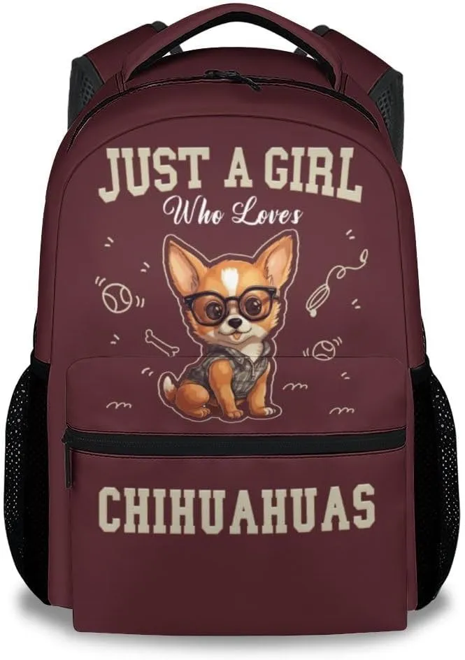 School Backpack for Girls, 17 Inch Brown Chihuahua Backpacks for Kids, Funny Lightweight Bookbag
