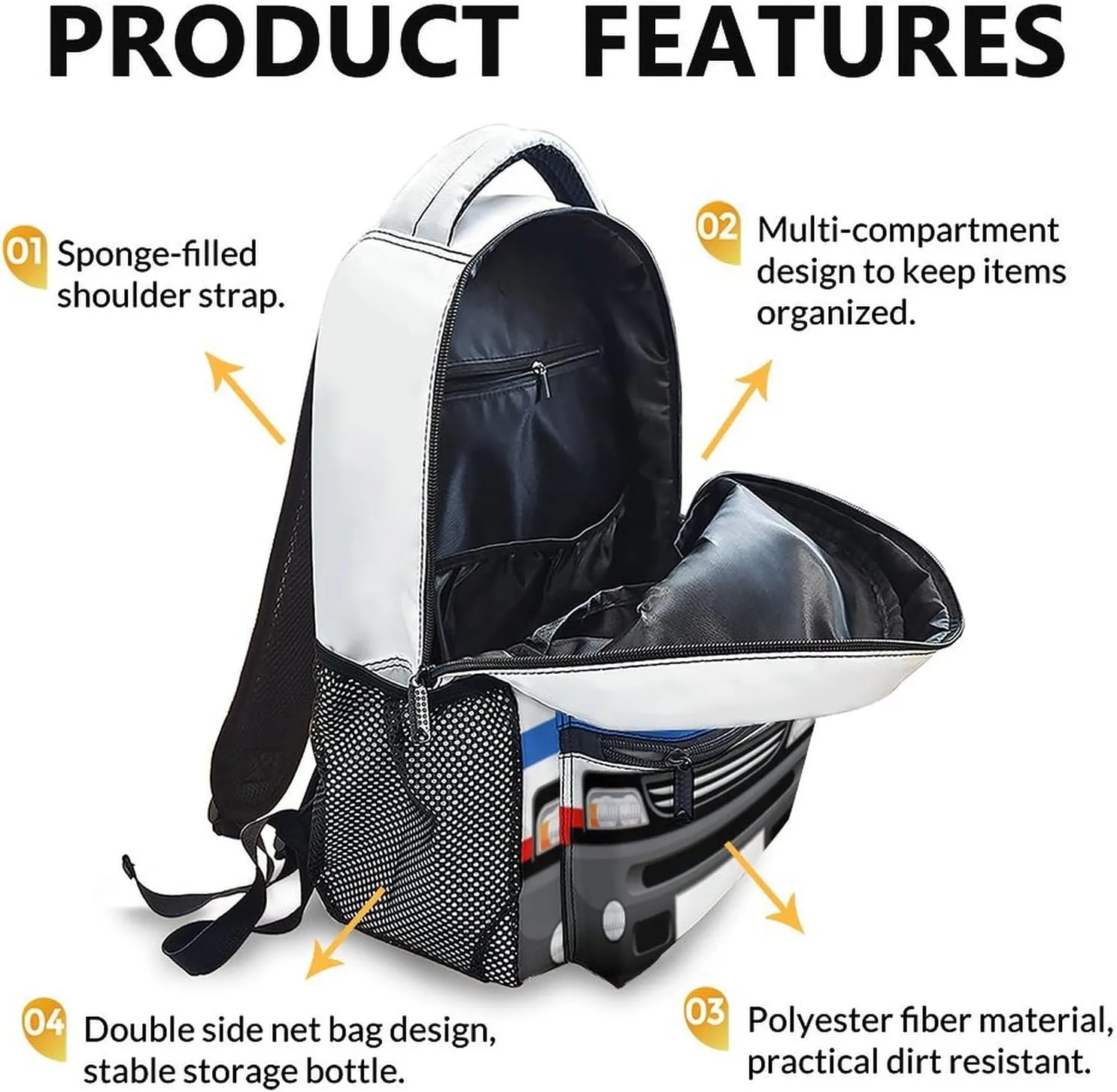 School Backpack for Kids Boys, 17" Ambulance Backpacks for Kindergarten Preschool Primary, Cool Schoolbag Gifts for Car Lovers, Large Capacity Truck Bookbag for Children Students