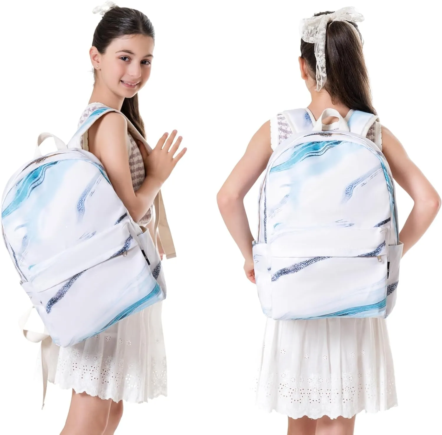 School Backpack for Teen Girls with Lunch Bag Backpacks School Bookbags for Girl Boy (Fashion Stripe-blue)