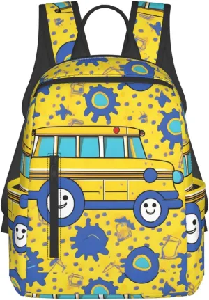 School Bus print Lightweight Backpack Travel Shoulder Bag with Stylish Print, Leisure Day Trips Shopping Backpack