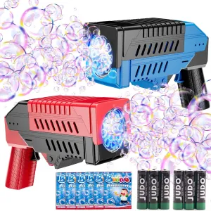 SHCKE Bubble Gun for Kids 2 Packs, Automatic Bubble Machine, 8 Holes Bubble Blaster Gun for Toddlers with LED Lights & Solution, Easter, Party Favor, Outdoor Toys for Boys & Girls