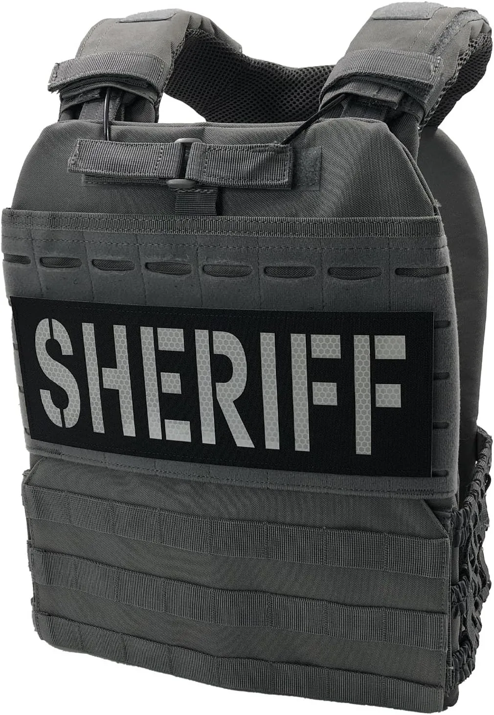 Sheriff Patch Reflective Laser Cut 11x4 inches for Bags Backpacks Vests Jackets with Hook and Loop (RL Black and White, XL 11"x4")