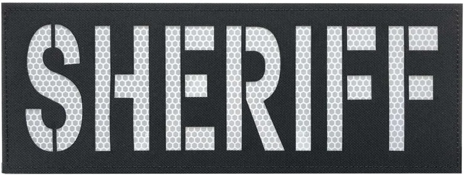 Sheriff Patch Reflective Laser Cut 11x4 inches for Bags Backpacks Vests Jackets with Hook and Loop (RL Black and White, XL 11"x4")