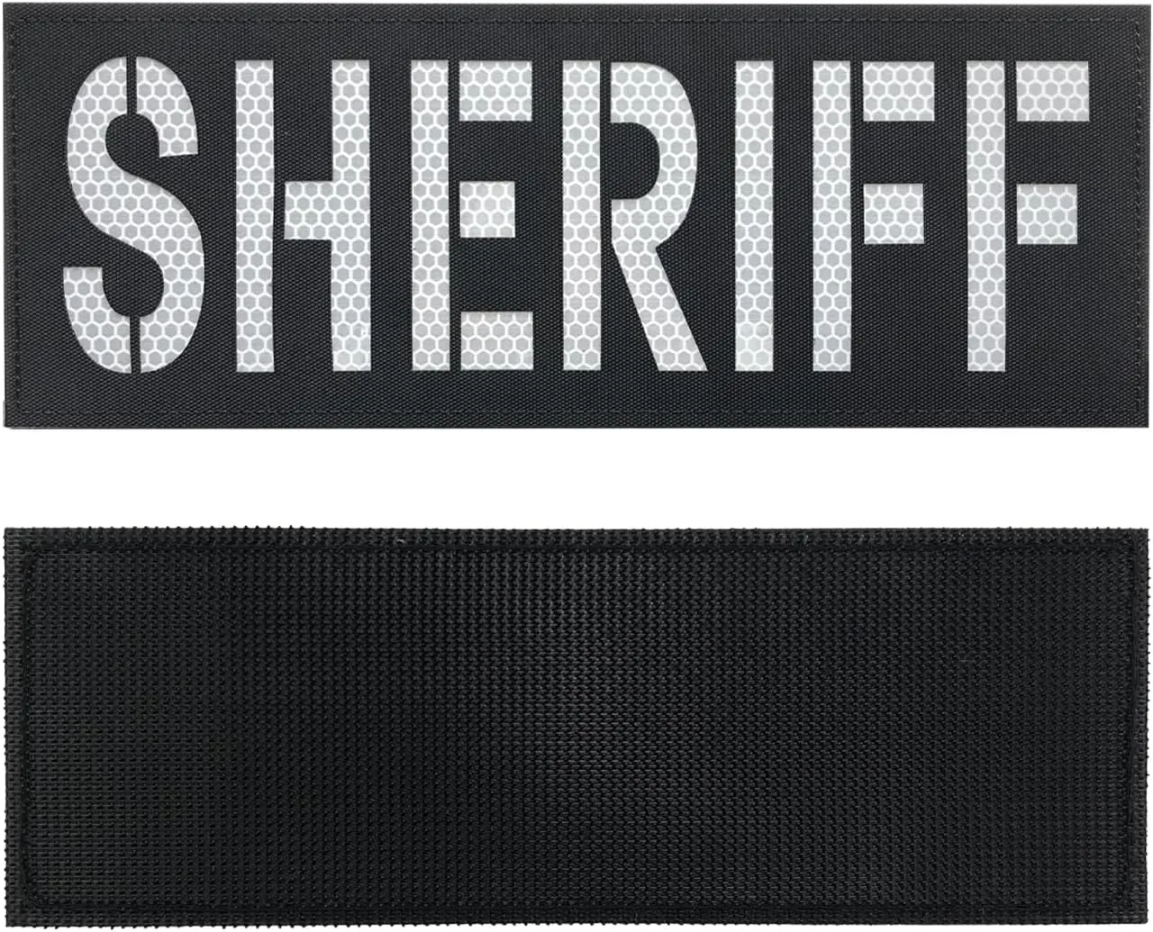 Sheriff Patch Reflective Laser Cut 11x4 inches for Bags Backpacks Vests Jackets with Hook and Loop (RL Black and White, XL 11"x4")